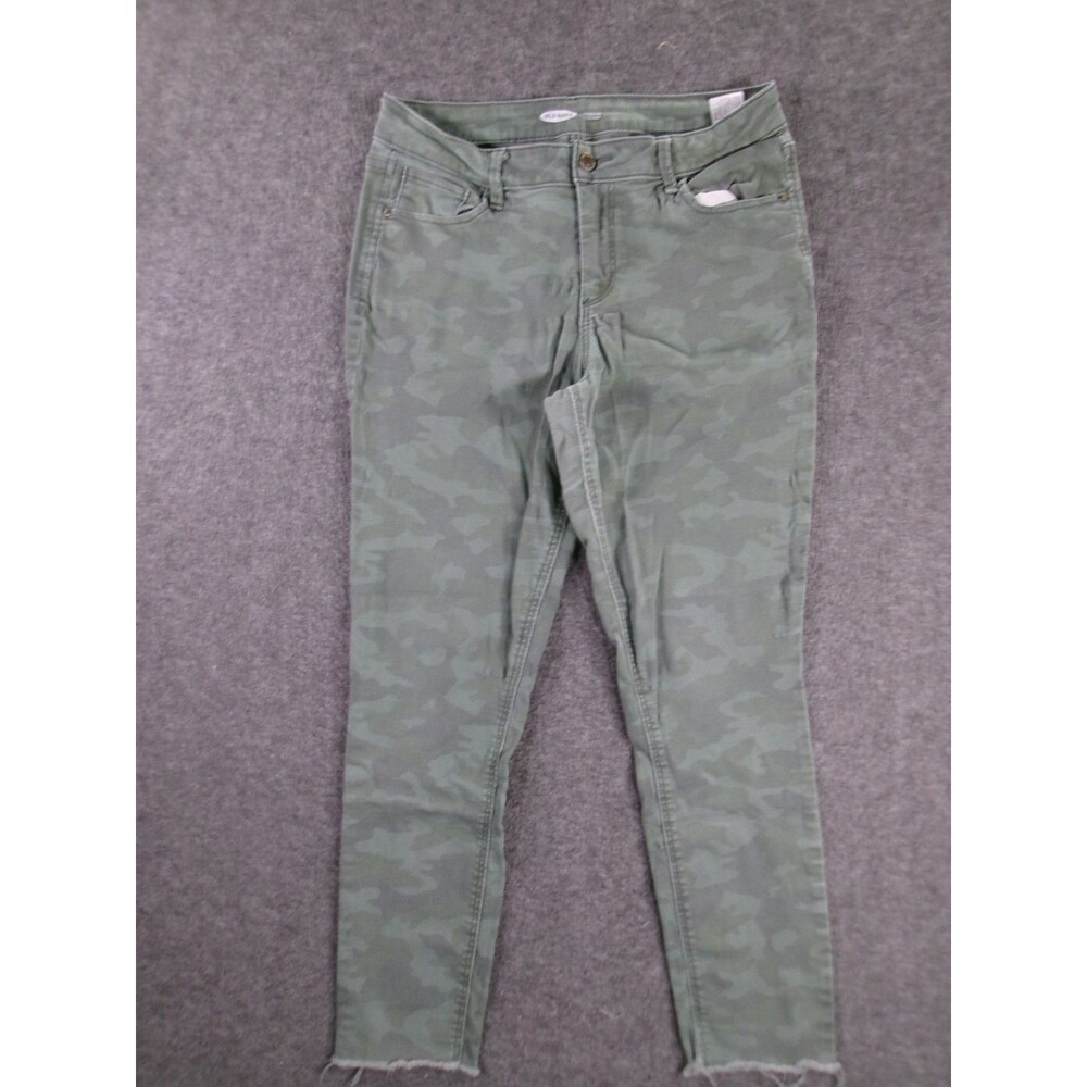 Old Navy Rockstar Jeans Women 10 Green Camo Super Skinny Raw Hem Grunge Street